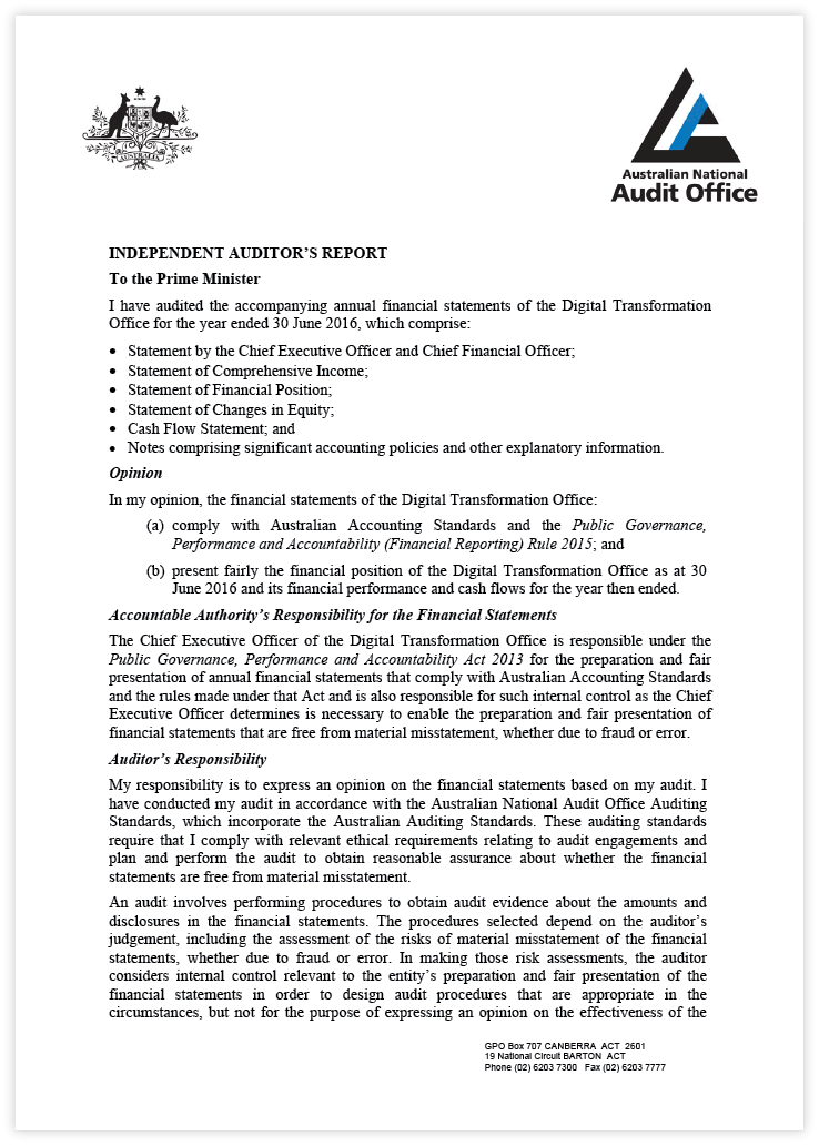 Auditor's Report Page 1. Use above link for the full text version.