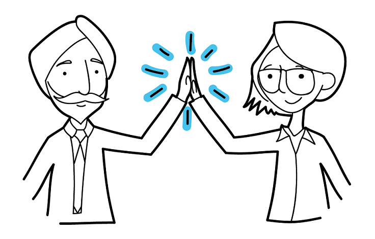 decorative illustration of two people giving each other a high five