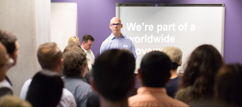 Paul Shetler presenting to a crowd.