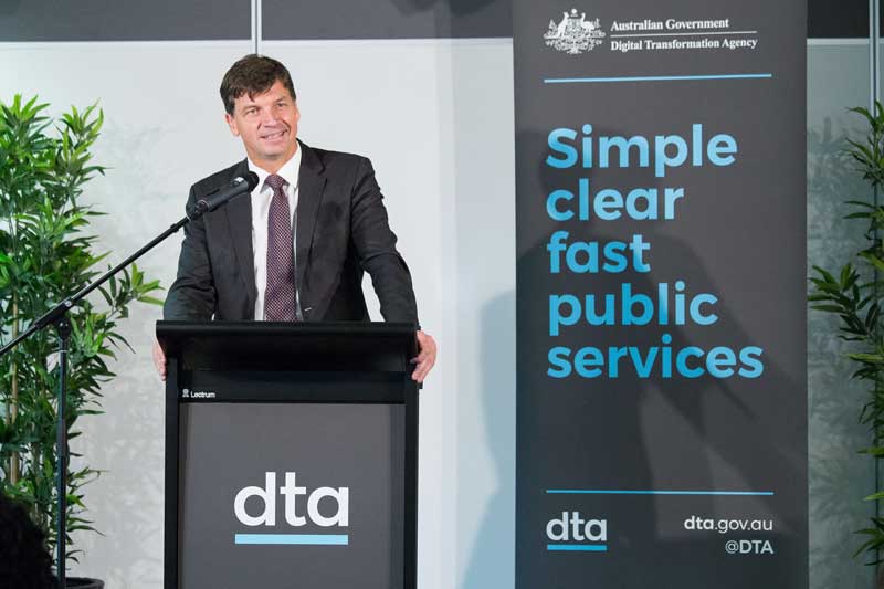 Assistant Minister for Digital Transformation, Angus Taylor giving a presentation.