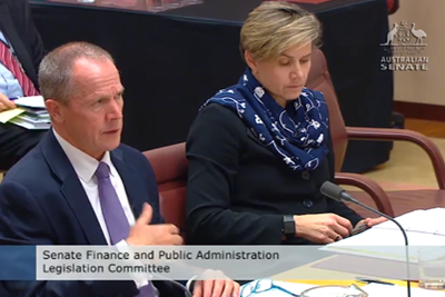 Gavin Slater and Lesley Seebeck at Senate Estimates on 23 October 2017.